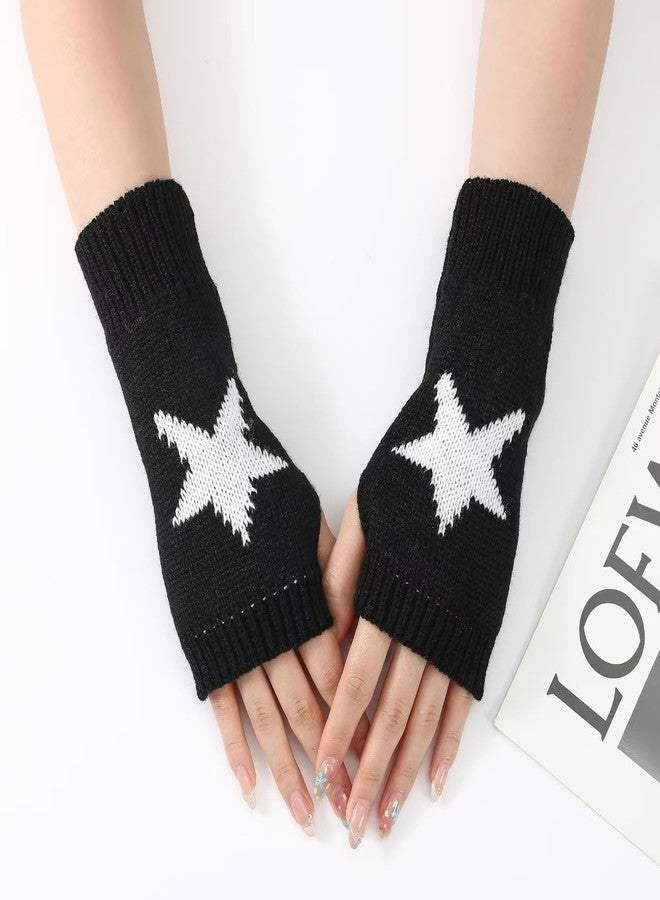 Sumleno Cute Y2K Star Fingerless Gloves Thumb Hole Mittens Fairy Grunge Accessories Harajuku Arm Warmers for Women Girls (Black,One Size) - Image 4